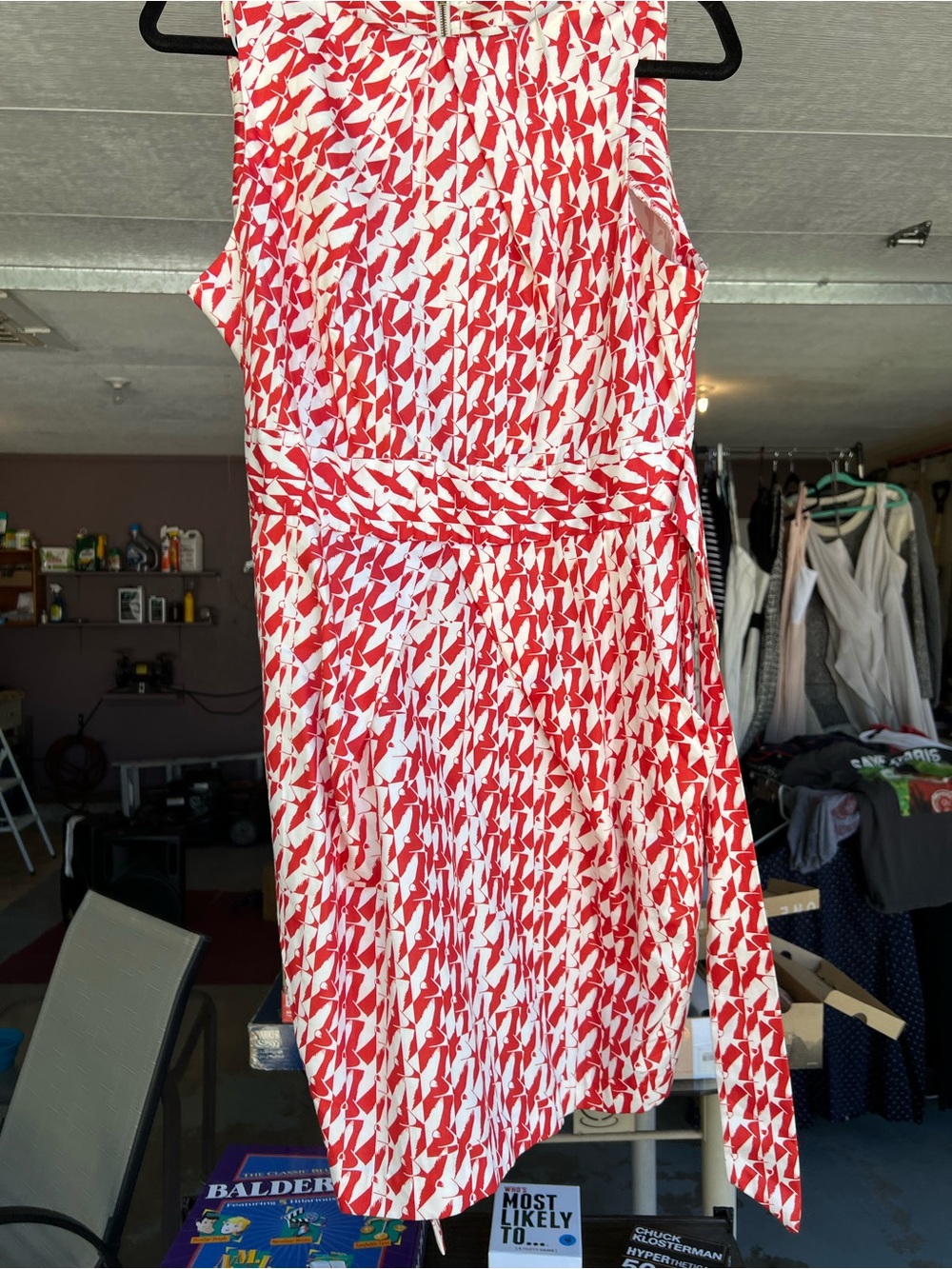 Closet Red and White Printed Midi Dress with Waist Tie